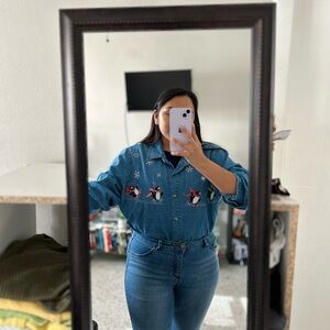 ✨🌸 Denim Women’s Embroidered Blouse | Vintage | XXL